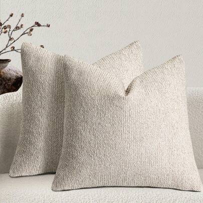 1 件亚麻抱枕套，波西米亚纹理枕套，米色配白色和海军蓝针色织条纹靠垫套，适用于沙发客厅（仅枕套）