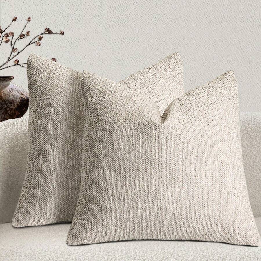 1 件亚麻抱枕套，波西米亚纹理枕套，米色配白色和海军蓝针色织条纹靠垫套，适用于沙发客厅（仅枕套） - 米色 - 查看 1