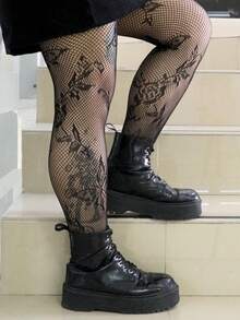 Media de malla para mujer, con diseño sexy de mariposas. Elástico ligero en la cintura para mejor ajuste. Silueta ajustada y talle de cintura natural. Tela de nailon y elastano. Apta para temporadas de primavera y verano. Prenda transparente. Muy cómoda y fresca, ideal para el uso diario. - Negro - Ver 5