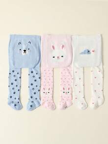 3pcs Set Baby Girls Stylish Ruffle Bum Tights, Warm Knitted Leggings For Fall Winter