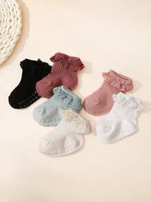 6 pares de calcetines de encaje con suela antideslizante para niñas pequeñas para primavera y verano, calcetines cortos transpirables - Multicolor - Ver 8