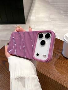 1 pieza Funda protectora para teléfono con patrón ondulado de unicolor, compatible con las series 11 12 13 14 15 16 17 Pro/Pro Max - Blanco - Ver 5