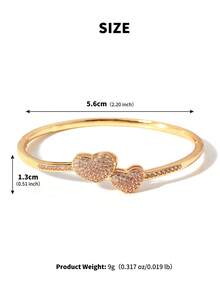 1pc Zirconia Inlaid Double Heart Design Fashion Bracelet For Women, Elegant Casual Everyday Wear
