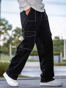 1pc Men's Multi-Pocket Cargo Pants, Casual Loose Fit Trousers For Beach, Commute, Workout, Outdoor, Fitness, Jogging, Suitable For Spring And Autumn, Fall