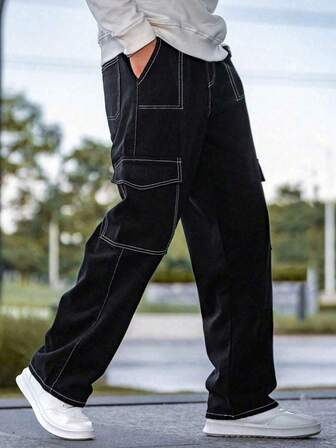 1pc Men's Multi-Pocket Cargo Pants, Casual Loose Fit Trousers For Beach, Commute, Workout, Outdoor, Fitness, Jogging, Suitable For Spring And Autumn, Fall