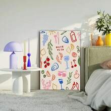 Poster-1pc Eclectic Style Dolce Vita Canvas Art Print, Reusable Wooden Frame Wall Decor, Vintage Italian Summer Theme Poster, For Bedroom, Living Room, Bathroom, And Holiday Decoration - 彩色 - 查看 1