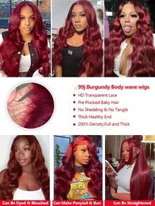 250% Density Burgundy Wig Human Hair 99j Burgundy Lace Front Wigs Human Hair 13x6 HD Body Wave Human Hair Wig Pre Plucked Glueless Red Wine Colored Human Hair Wig For Women - Màu Đỏ Sâu - Xem 9