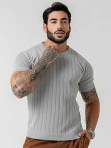 TRICOT DE LUXO Men's Lightweight Textured Knit T-Shirt, High Quality, Spring, Summer, Autumn, Premium Quality - 銀色 - 查看 1