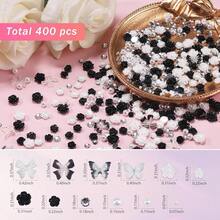 400pcs Acrylic Butterfly Bow Bear Flower Heart Crown Nail Charms Mixed Starry AB Nail Rhinestones Crystals Gems For Manicure Accessories Designs DIY Crafting Accessories (Heibaihudie){"Color_name":"100pcs-Heibaihudie"} - 100pcs-黑白蝴蝶 - 查看 4