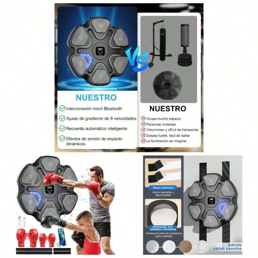 Mquina de Boxeo Musical, Recargable Equipo de Boxeo con 2 Pares de Guante y Soporte De Pared para Telfono, Mquina de Boxeo con Msica Inteligente, para Adultos, Adolescentes y Nios - inicial - Ver 1