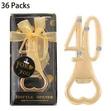 生日开瓶器，完美适用于15岁、18岁、21岁、30岁、40岁、50岁、55岁、60岁、65岁、70岁、75岁、80岁、90岁和100岁生日派对，镶钻生日纪念品，结婚纪念日宾客礼物，啤酒开瓶器派对装饰（黑色）