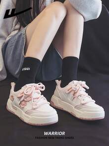 WARRIOR 1 Pair Women's Lace-Up Design Casual Skateboard Shoes, Low-Top Leisure Shoes, Outdoor Flat Shoes, Summer Breathable Shoes, Versatile Lightweight Skateboard-Inspired Athletic Sneakers, Fashionable & Comfortable Women's Canvas Sneakers, Women's Thick-Soled Canvas Sports Shoes, Street Style Athletic Shoes, Low-Top Lightweight Soft-Sole Sports Shoes