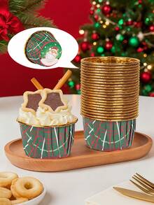 50pcs-Christmas Cake Paper Cups, Dessert Cup,Muffin Cups,Cupcake Cups For Bakery Paper Cups, Cupcake Cases, Waterproof And Oil Resistant Paper, Cake Molds,Desserts Table Baking Muffins, Chiffon, Mousse Cupcakes High Temperature Aluminum Foil Cupcake Cups Bread Oven Cake Trays Suitable,Christmas Theme Party
