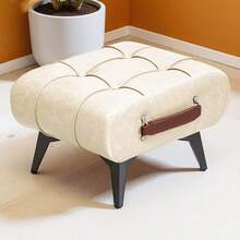 Portable Foldable Stool With Storage - Multi-Purpose Shoe Changing Bench, Ottoman Footstool With Waterproof Oily Waxy Skin Cover & High Rebound Sponge