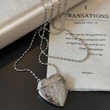1 Piece Silver Heart Mini Bag Necklace For Women, Niche High-End Design, Long Crossbody Chain,  Layered Sweater Chain Accessory Perfect For Daily Looks - 銀色 - 查看 7