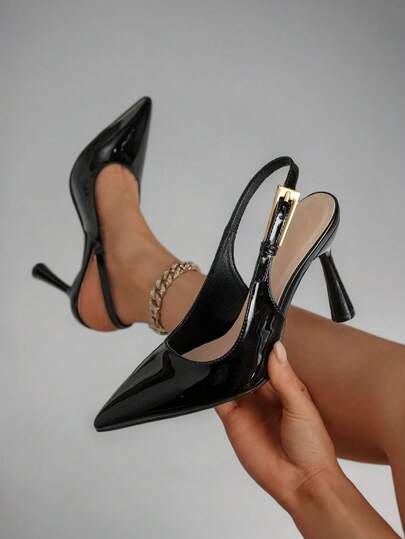 Nuevos sandalias de tacón alto de punta para mujeres, mules sexy sin espalda, stilettos cómodos, favorecedores para estatura baja, tacones elegantes de boda y fiesta de cuero brillante