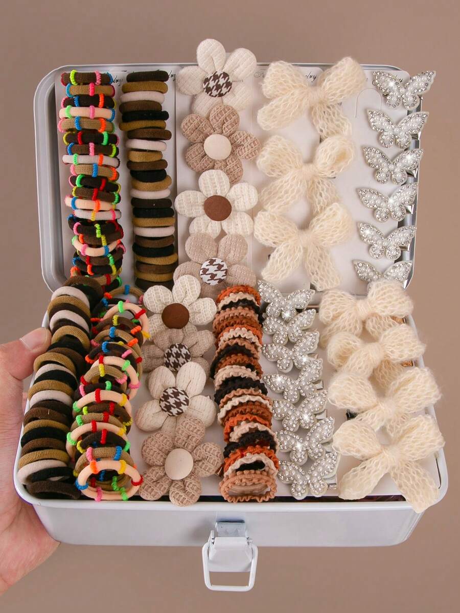 71 chiếc kẹp tóc hoa màu nâu cho bé gái, dây buộc tóc co giãn cao, bền chắc, không làm hư tóc, kẹp hình bướm và vịt đính đá, thích hợp sử dụng hàng ngày. - Nhiều màu - Xem 1