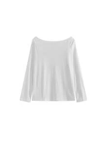 美国性感女士斜肩长袖T恤，新款秋季设计，铆钉刺绣露肩上衣，女士休闲款 - 白色 - 查看 6