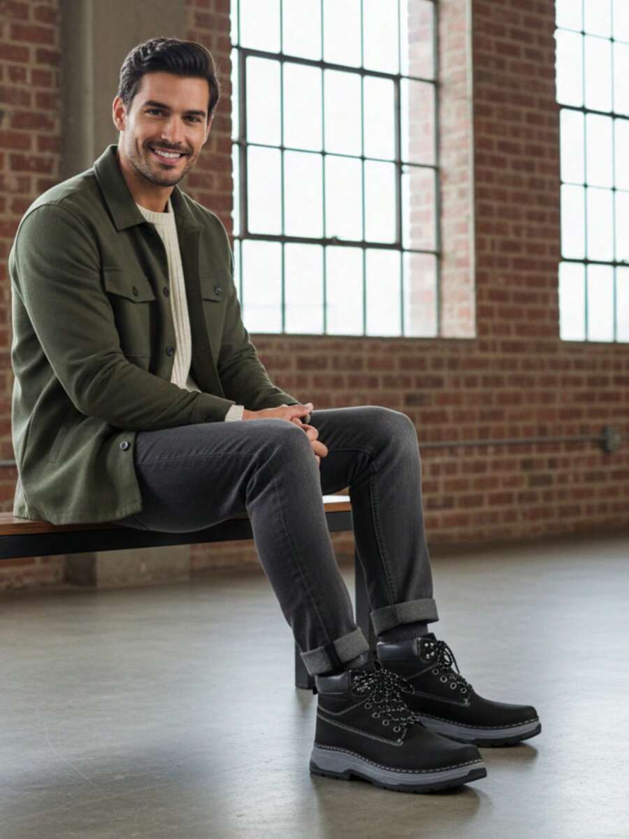 Men's Classic Work Boots, High-Top Lace-Up Non-Slip Hiking Boots