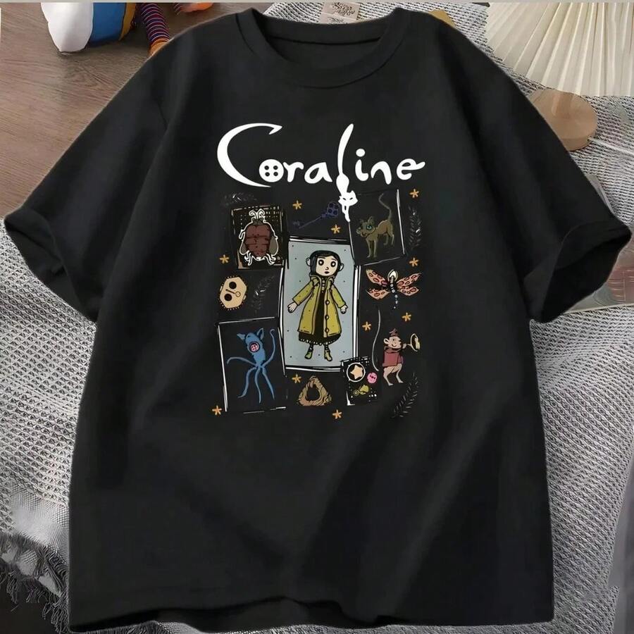 Unisex T-Shirt, Cartoon, Movie, 100% Cotton - 黑色 - 查看 1