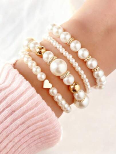 4Pcs Women's Pearl Boho Bracelet Set - Elegant Beaded Cuff Bangle, Hypoallergenic Stackable Jewelry, Ideal Gift For Her/Mom/Daughter/Girlfriend, Perfect For Everyday Wear, Parties & Travel