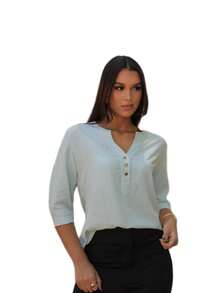 Women's Formal Shirt With 3/4 Sleeves - AZURE - View 3