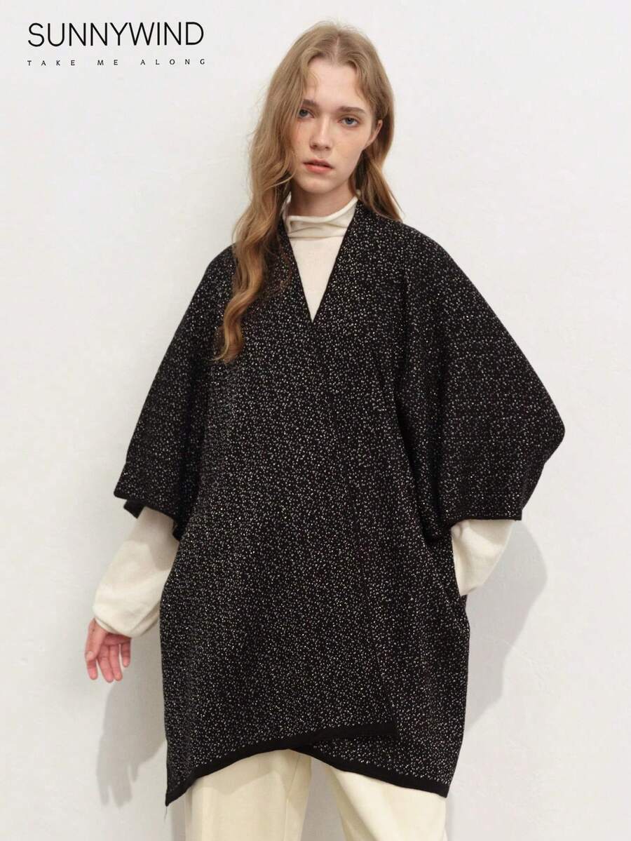1pc Women's Solid Color Polyester Warm And Versatile Elegant Casual Shawl, For Daily Use - Black - View 1