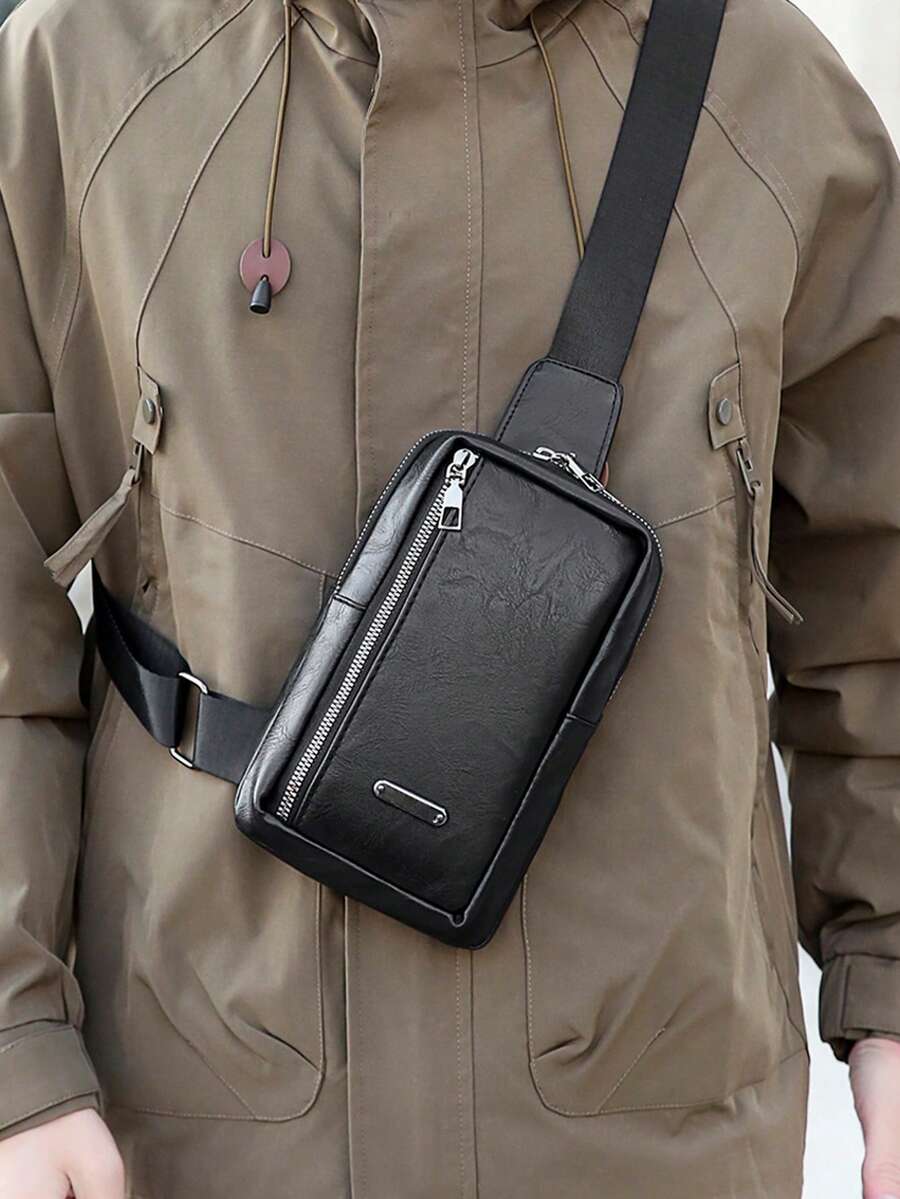 男士斜挎包，防水材质，轻便，内部空间宽敞，适合校园、户外、街头等场合，复古风春季背包，学生文具包，毕业迷你包，男士单肩包，男士斜挎包，防水背包，腰包，假日包 - 黑色 - 查看 1