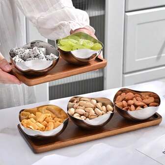 1pc Luxury Floral Fruit Tray, Living Room Coffee Table, Snack & Fruit Platter, Stainless Steel Display Tray, Exquisite High-End Tray, 304 Stainless Steel Dried Fruit Bowl, Dried Fruit Tray, High-End Home Coffee Table Decor, Snack Bowl, Creative Small Dish