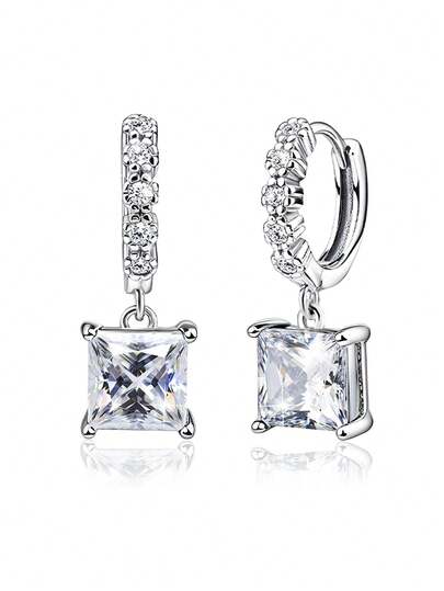 1 par de pendientes de aro con colgante cuadrado de circonita cúbica hipoalergénicos para mujeres, pendientes minimalistas y delicados adecuados para uso diario, regalo de cumpleaños