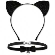 MUKOSEL Black Cat Ears Headband With Bell Collar Set Black Cat Costumes For Women Cat Costume Accessories Halloween Cosplay Party Costumes For Adults Women