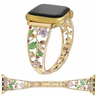 1 pieza Nuevo brazalete de reloj inteligente de mujer con flor colorida de aleación de zinc compatible con Apple Watch 38/40/41/42/44/45/49mm