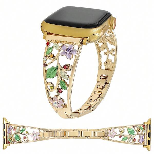 1pc New Women's Colorful Flower Zinc Alloy Smart Watch Band Compatible With Apple Watch 38/40/41/42/44/45/49mm