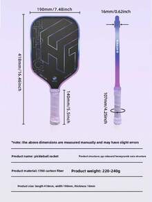 HTPICK 1 buah Raket Pickleball Serat Karbon Kawat Titanium Warna-warni, Raket Matte Bertekstur Dingin, Tebal 16mm, Sangat Ringan, Daya Ledakan yang Kuat, Cocok untuk Pemain Pemula dan Mahir - MultiWarna - View 9