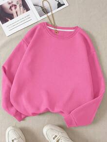 LCWomen's Drop Shoulder Long Sleeve Sweatshirt,Long Sleeve Tops Graduation,Back To School Outfits,Graduation,Teacher Outfits Women,Back To School Pullover Fall OutfitCasual Daily Wear - 玫紅色 - 查看 12