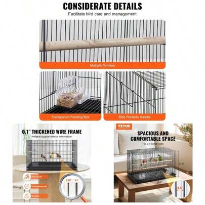 30 Inch Bird Cage, Metal Large Parakeet Cages Cockatiels Small Parrot Budgies Lovebirds Canaries, Pet Bird Cage With Rolling Stand And Tray