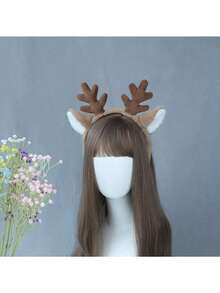 Christmas Reindeer Antler Headband, Cute Plush Reindeer Ear Hair Hoop, Cosplay Accessory Prop, Handmade Realistic Animal Ear Headpiece - Multicolor - View 1