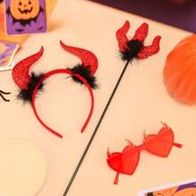 Halloween Devil Costume Sunglasses Horns Headband And Short Pitchfork For Women Demon Cosplay Accessories