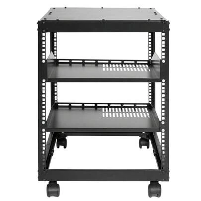 12U Rack de servidor de marco abierto, profundidad ajustable de 15'' a 40'', rack de servidor de red independiente o de montaje en pared, rack AV de 4 postes con ruedas, admite todos sus equipos de TI de red, equipo AV, enrutador, módem