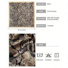 1PC Women's Red And White Paisley Printed Bandana Square Towel, 90CM Large Women's Satin Square Silk Feeling Hair Scarf Wrap Headscarf - Vàng đen - Xem 8