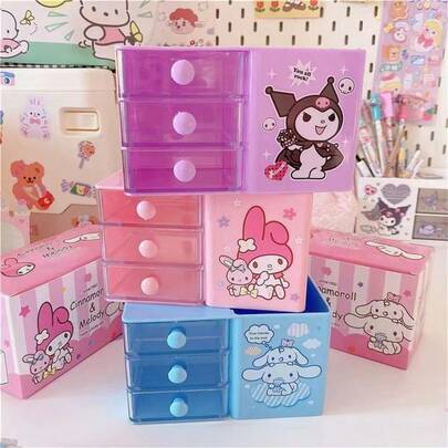 Sanrio Organisateur de bureau Sanrio Kuromi avec porte-stylo et tiroirs, outil de rangement de bureau de style dessin animé créatif