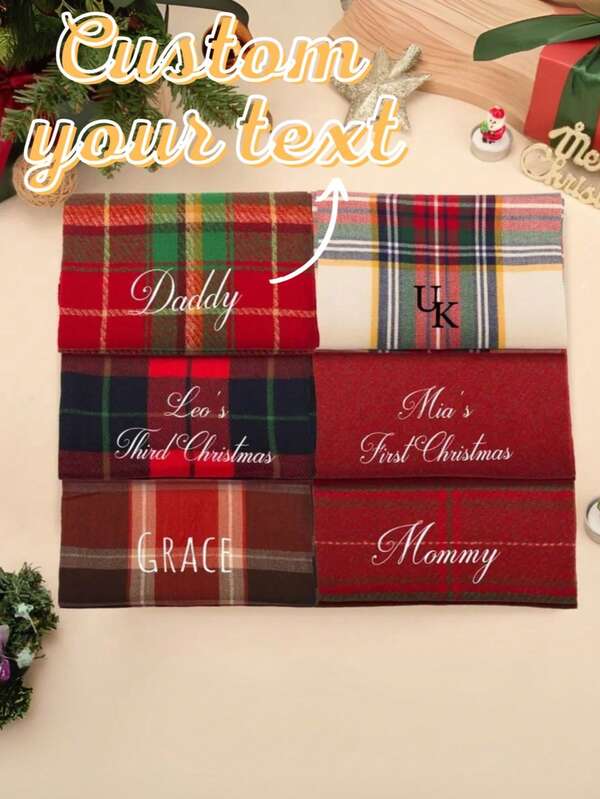 1 Personalized Christmas Scarf, Customizable Text, Name, Personalized Women's Luxury Scarf, Customized Plaid Scarf, A Must-Have For Winter Family Parties, Christmas Family Scarf, Christmas Party Accessories, Plaid Scarf, Grandma Scarf, Women's Scarf, Winter Scarf
