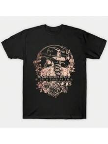 Men'S Vintage Graphic T-Shirt - Heavyweight 220gsm Cotton Tee With Floral & Clock Design, Loose Fit Retro Shirt For Everyday & Formal Wear - All-Season Casual Top, Versatile Clothing, Artistic Print, Durable Construction, Statement Piece, Streetwear Lovers - Black - View 6