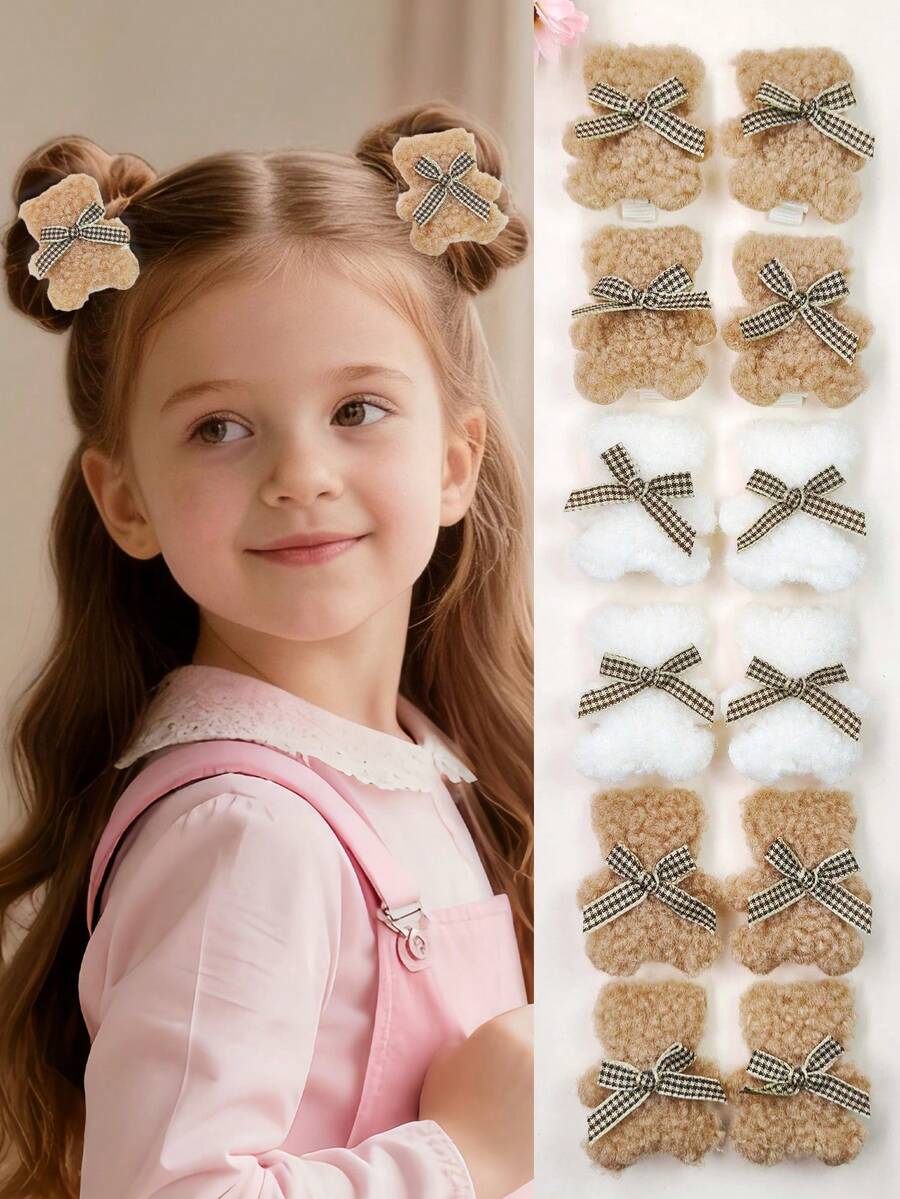 2/4 piezas Accesorios para el cabello de niñas lindos de otoño, set de pinzas con orejas de oso de peluche beige, pinzas para el cabello con lazo de lana de cordero y oso de peluche, adecuado para el cabello de niñas