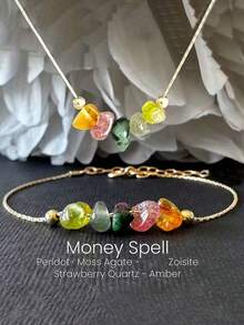 2pcs Natural Stone Bead Bracelet + Necklace Set, Olivine/Moss Agate/Chlorite/Rose Quartz/Amber Boho Jewelry Set, Suitable For Women's Daily Wear