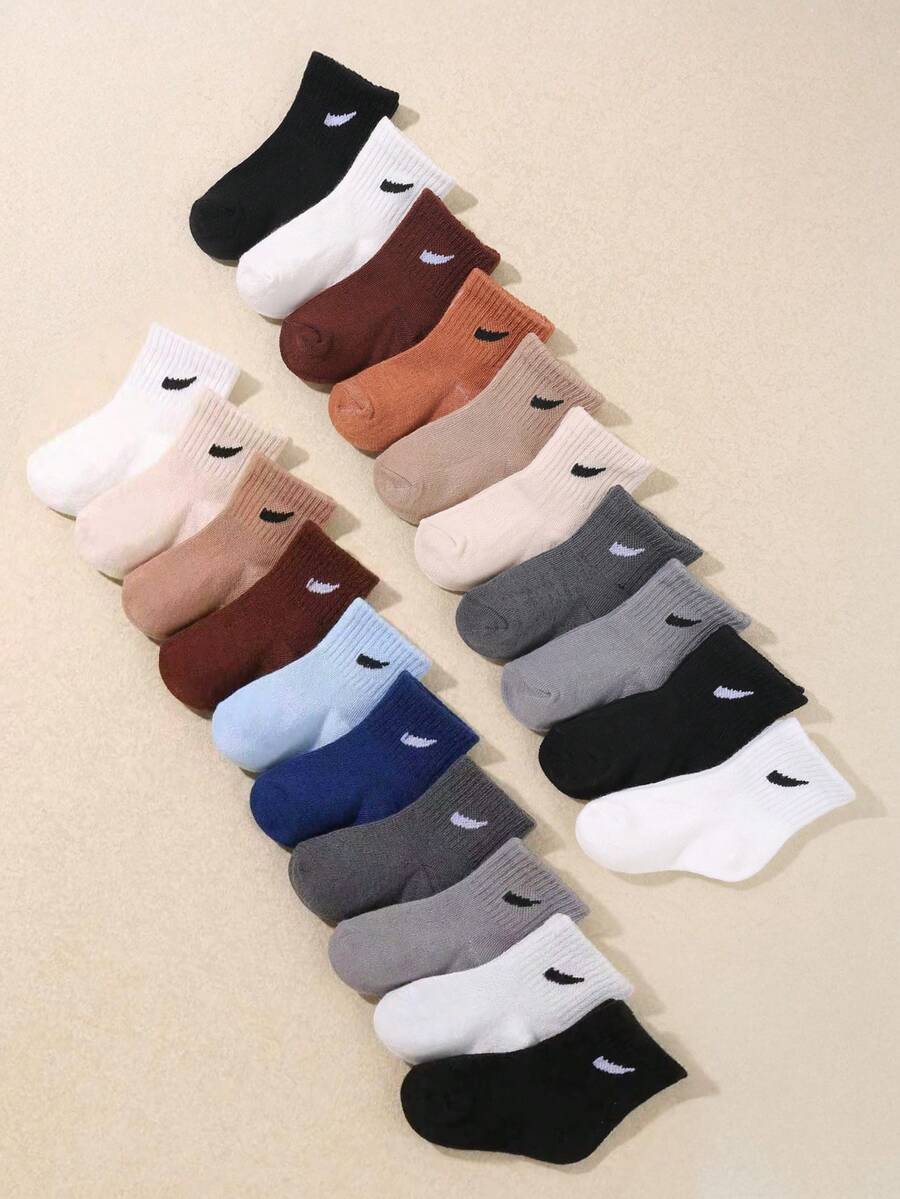 10双装休闲弹力及膝袜,适合男婴和小男孩 - 亲肤柔软舒适,百搭实用。秋季新品,婴儿袜四季皆宜,可作为节日礼物、旅行和返校装。 - 彩色 - 查看 1