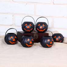 6 Pieces Of Halloween Plastic Smiling Pumpkin Bucket Venue Decoration Props, Ghost Pumpkin Bucket, Pumpkin Light Decorations - Multicolor - View 12