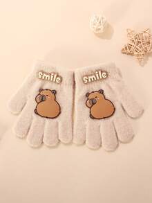 1 Pair Kids Fingerless Flip-Top Cartoon Winter Gloves, Warm & Thick Outdoor Cold-Proof Mittens - 1Pair - View 8