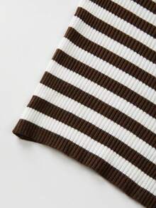 FOR BEAUTY New Autumn And Winter Contrasting Striped Boat Collar Long Sleeved Knitted Short Top, Korean Casual Simple Slim Fit Versatile Lazy Sweater, Daily Go Out Commuting Street Pullover Autumn Women's Clothing Christmas New Year