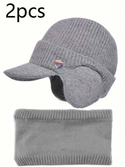 2pcsWinter Knitted Hat Set, Striped Short Eaves, Thick And Fluffy Lined Earrings, Winter Motorcycle Riding Hat Accessories, Knitted Hat Knitted Hat Knitted Hat Knitted Hat With Velvet For Autumn And Winter Warmth, Suitable For Boys And Girls